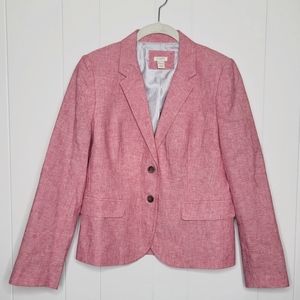 J. Crew Pink & Red Two Button Fitted Linen Blend Blazer Jacket Career Preppy 10